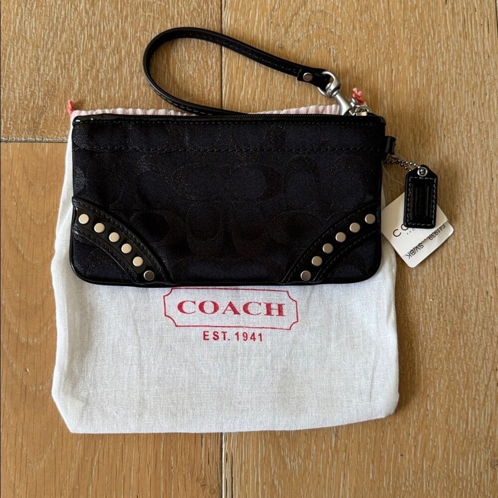 Coach Black Studded Lurex Signature Wristlet 7x4 w Dust Bag NWT